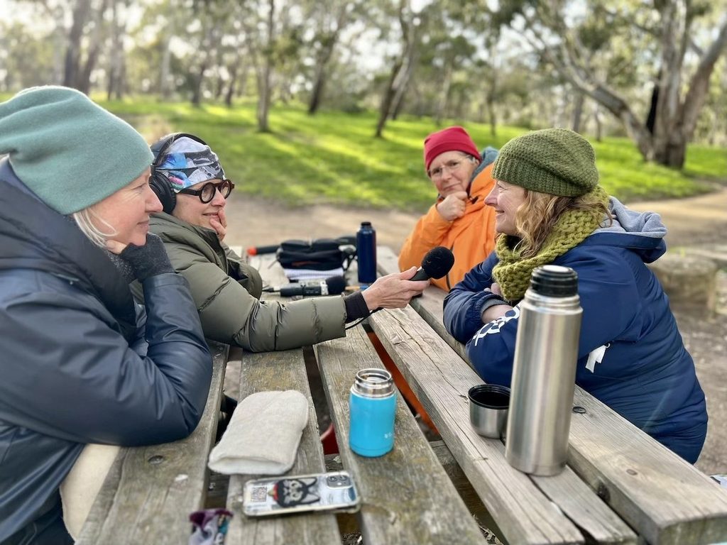 Post-swim pod chat at a picnic bench by the Yarra/Birrarung.